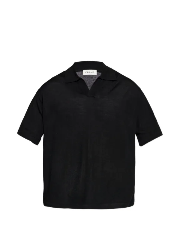 Frame Short-sleeve Knitted Polo Shirt in Black