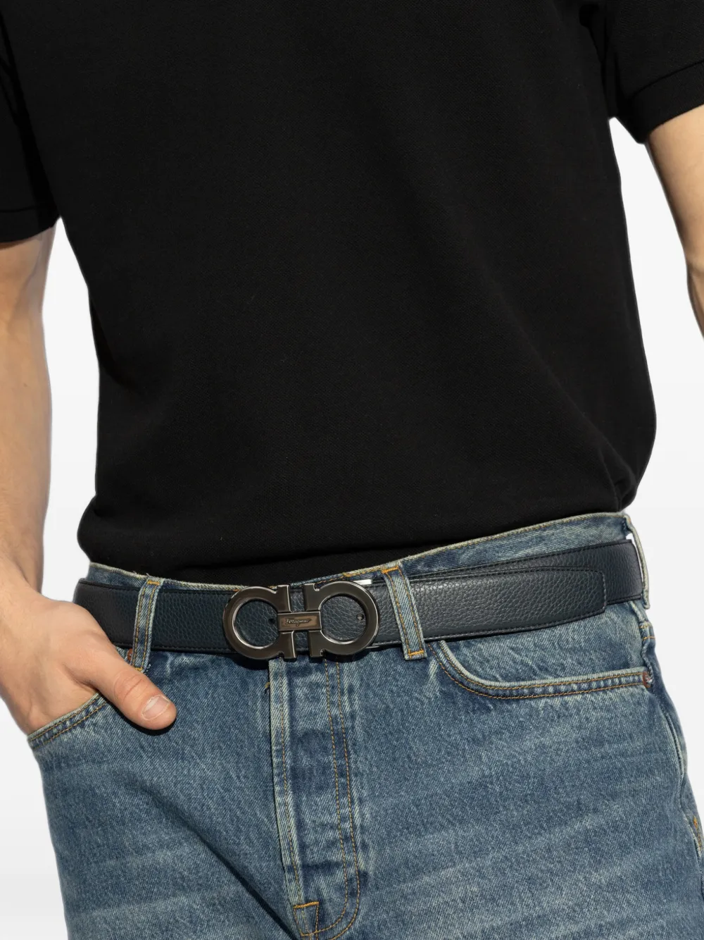 Ferragamo Omkeerbare leren gancini riem Zwart