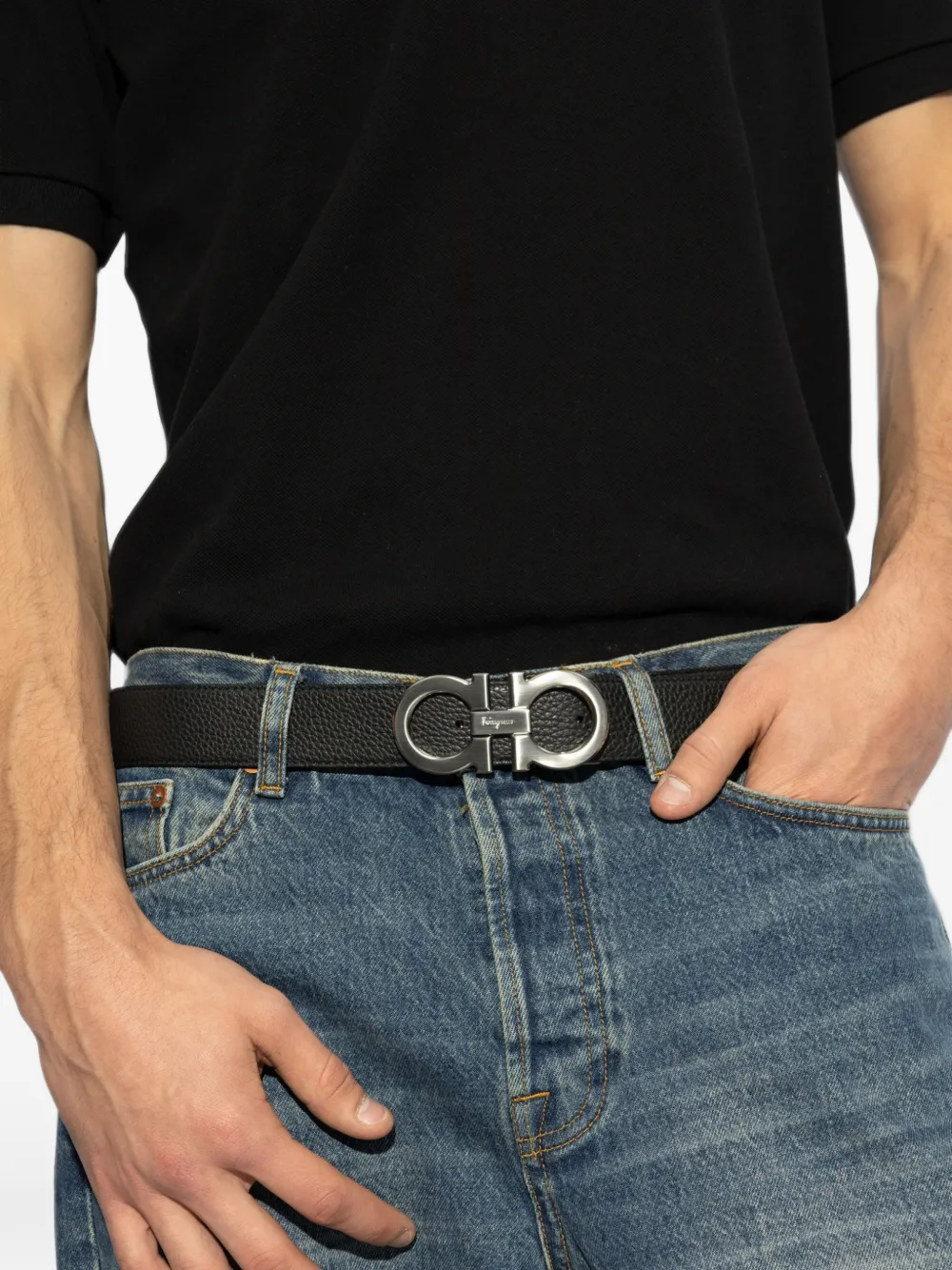 Ferragamo Omkeerbare leren gancini riem Zwart