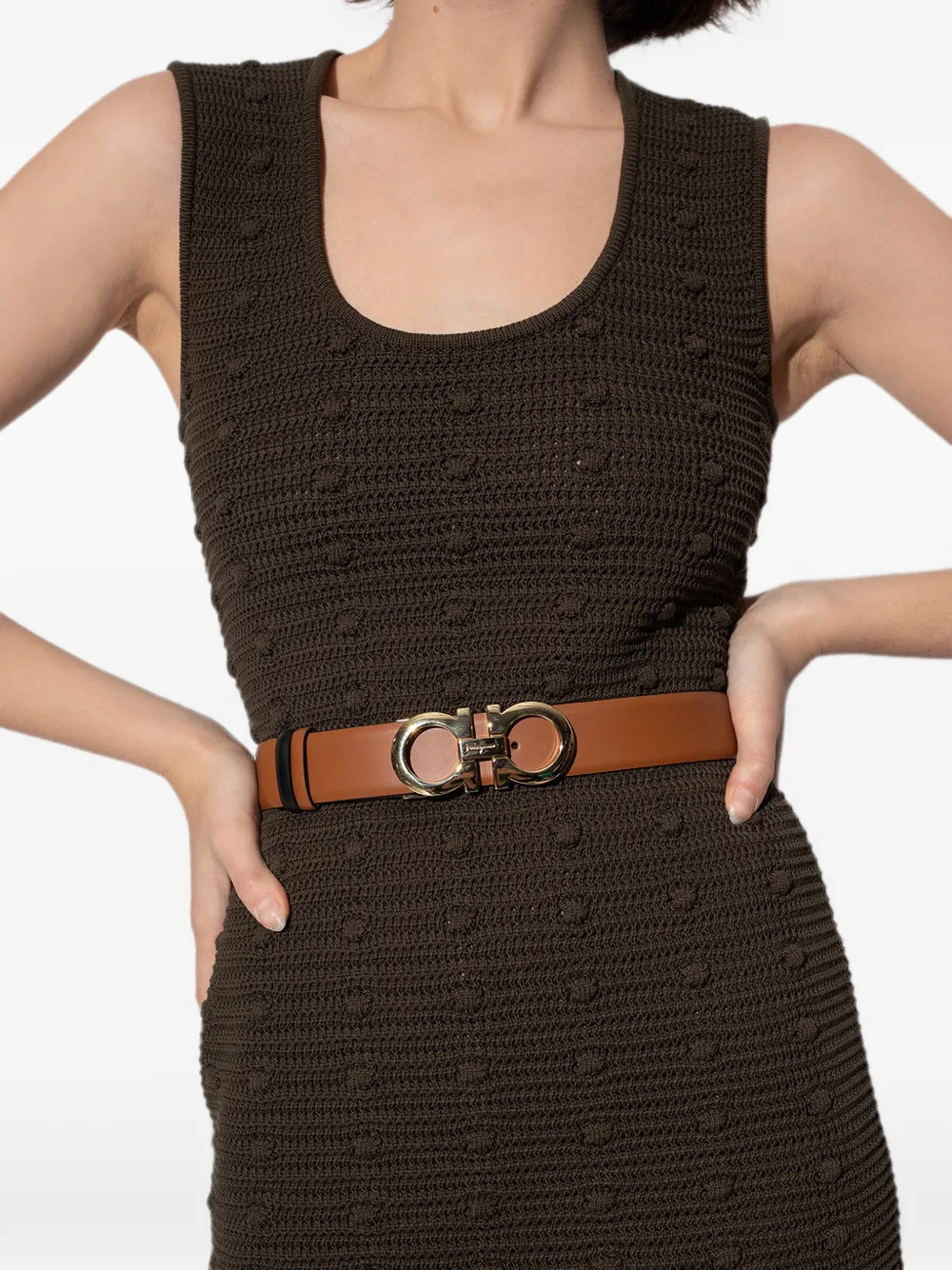 Ferragamo Gancini omkeerbare riem Bruin