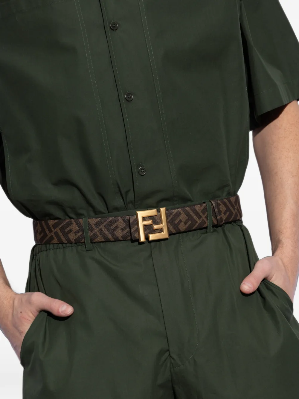 FENDI Omkeerbare leren riem met logo Bruin