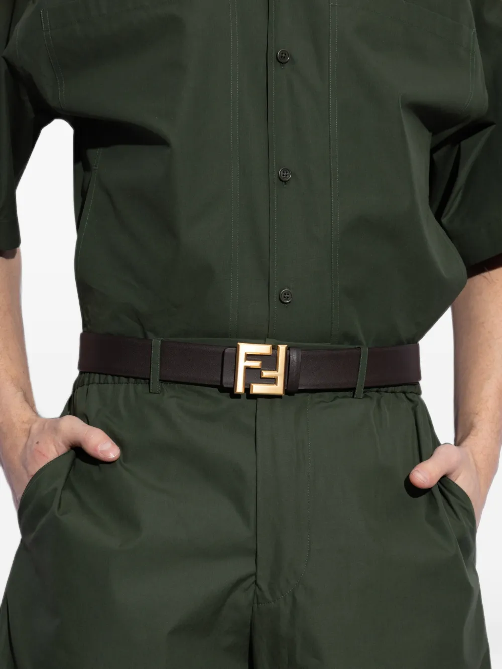 FENDI Omkeerbare leren riem met logo Bruin