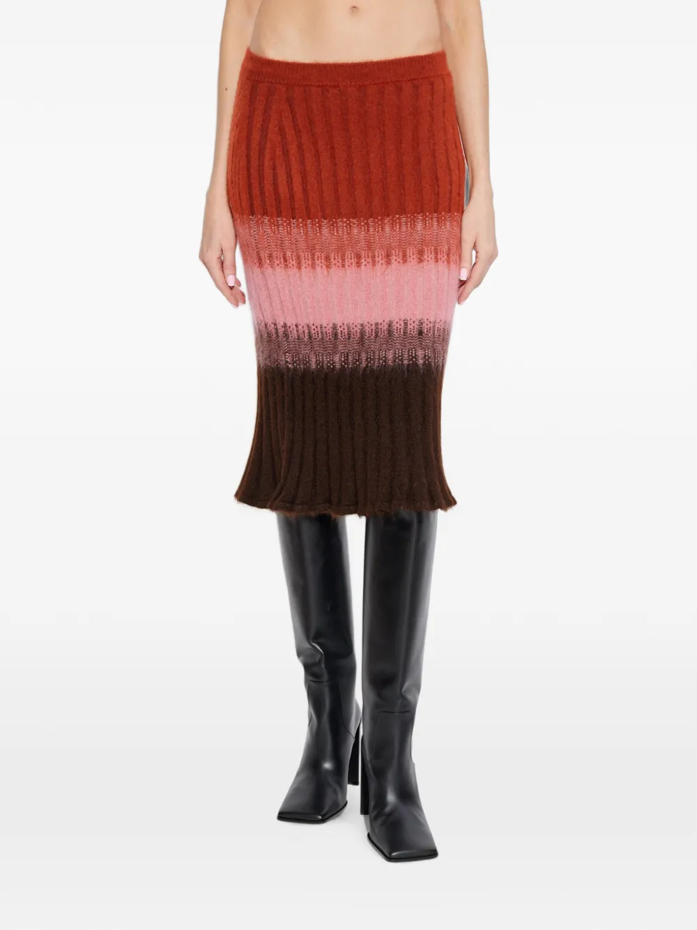 FENDI Ribgebreide gestreepte midi-rok Rood