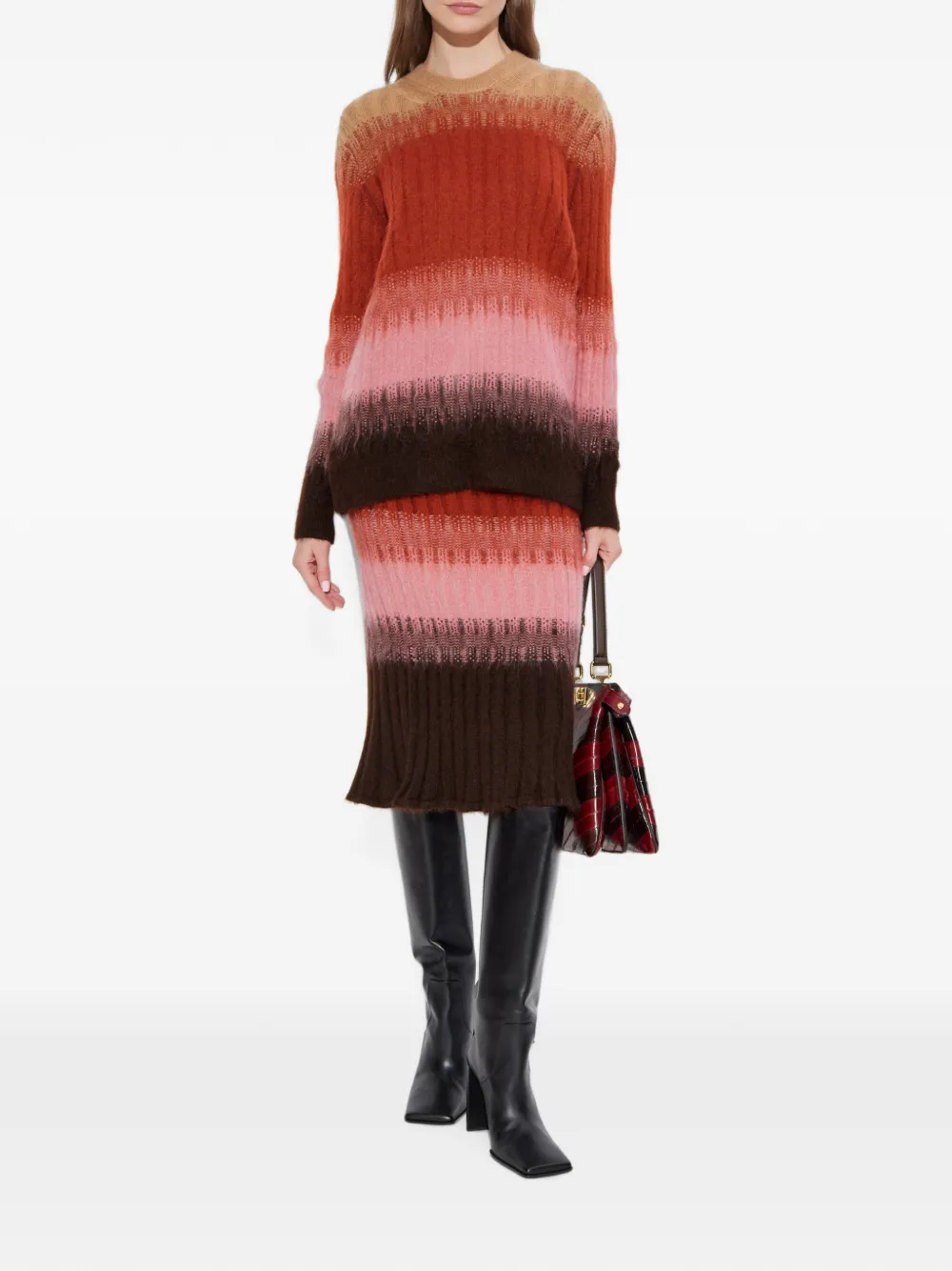 FENDI Ribgebreide gestreepte midi-rok Rood