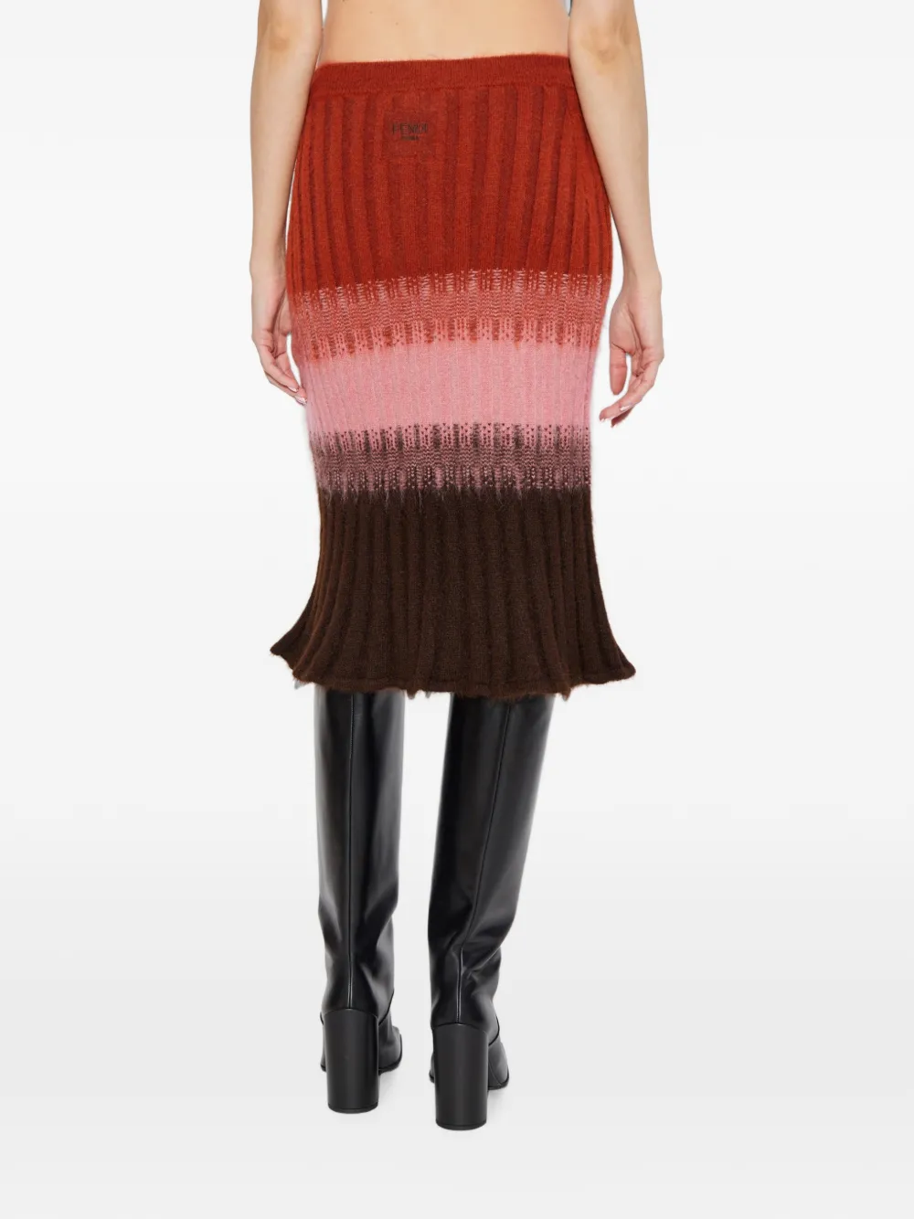 FENDI Ribgebreide gestreepte midi-rok Rood