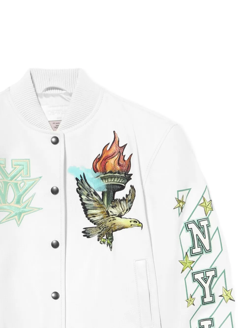 Off-White Leren bomberjack met patch Wit