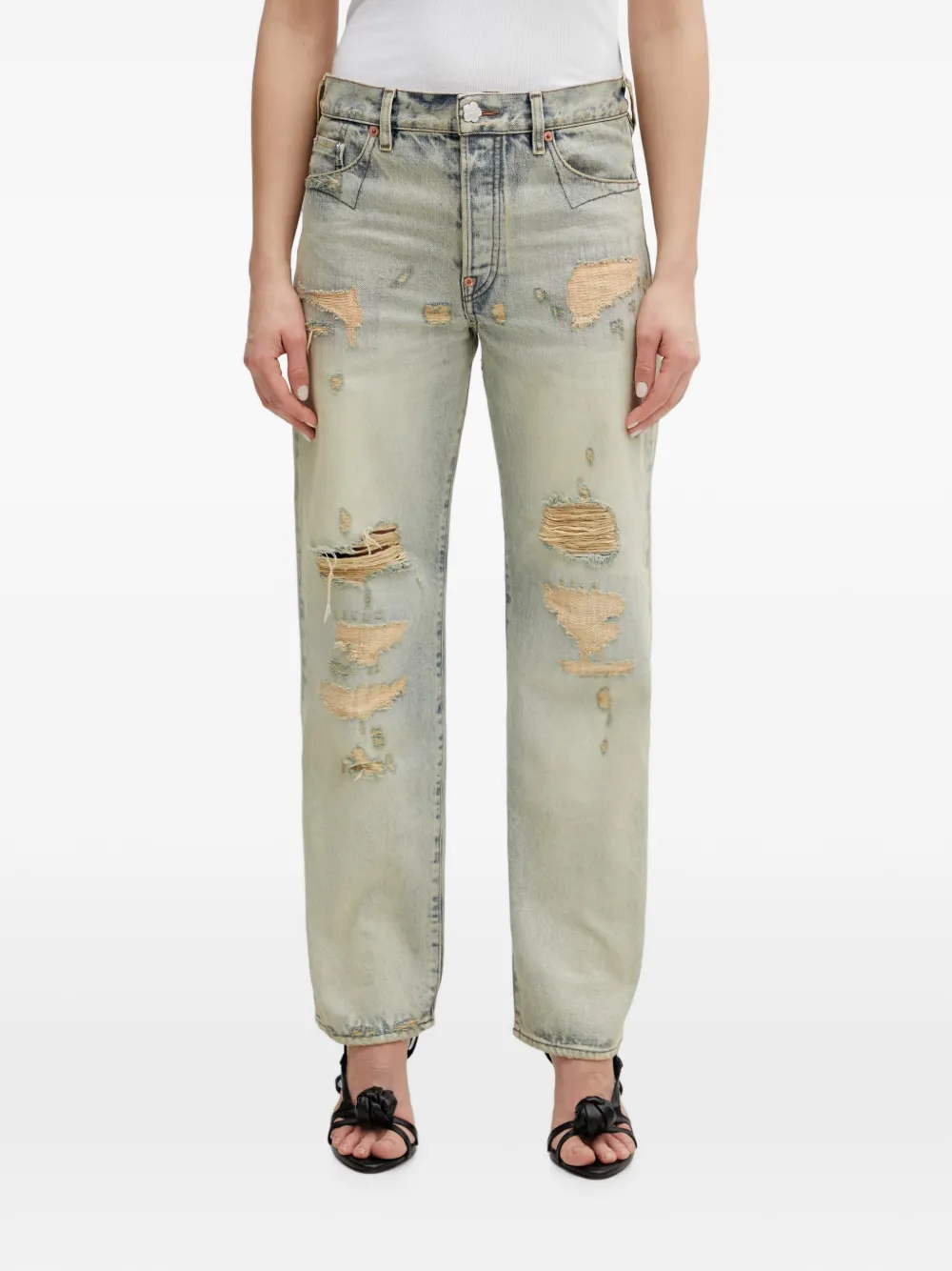Kenzo Distressed-effect Straight-leg Jeans In Blue