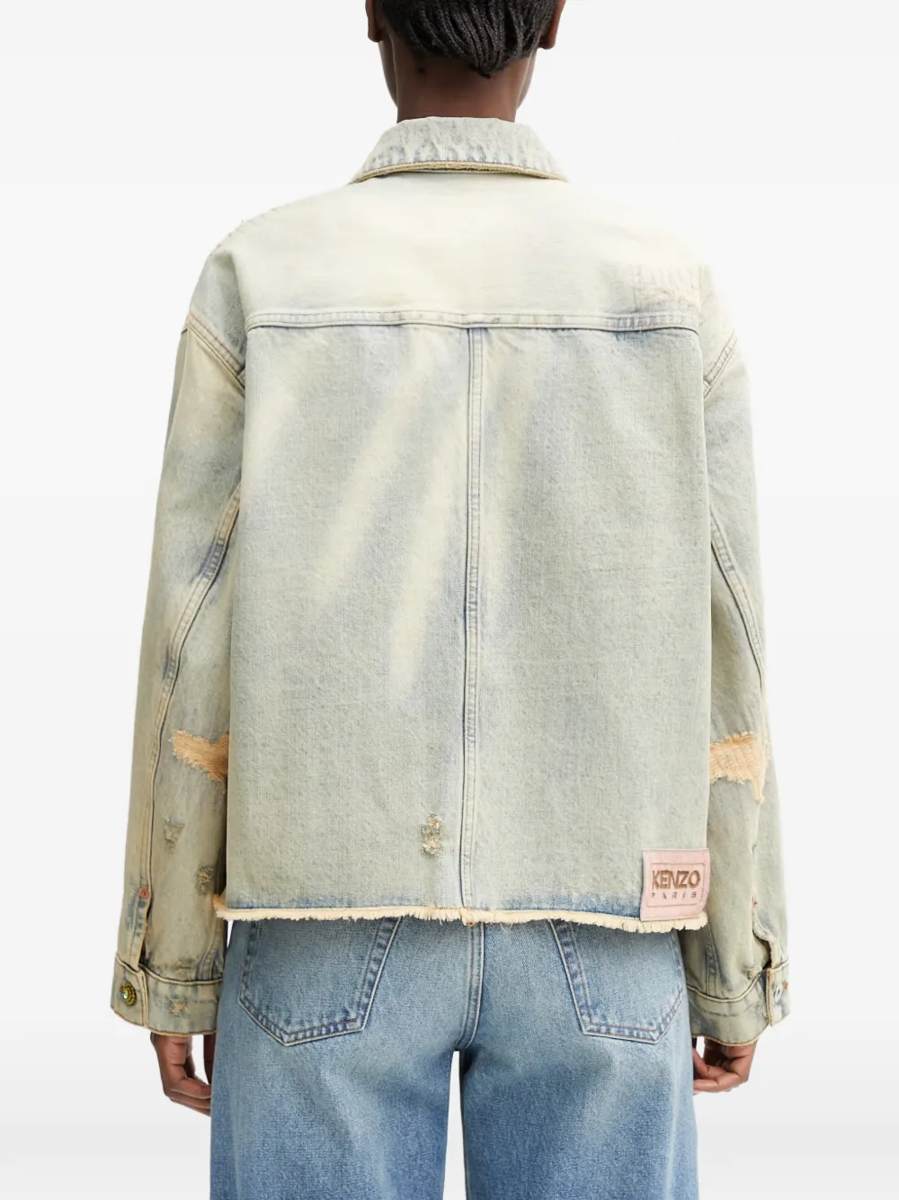 Kenzo Gerafeld denim jack met franje Blauw