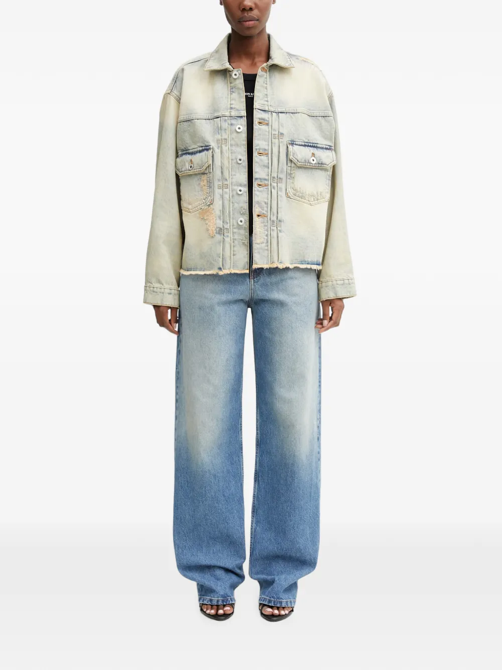 Kenzo Gerafeld denim jack met franje Blauw