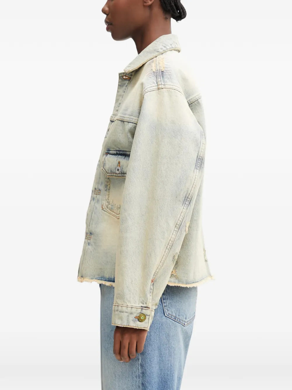 Kenzo Gerafeld denim jack met franje Blauw