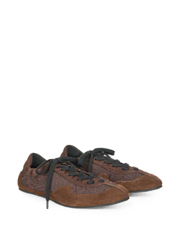 Cecilie Bahnsen Blaise Bow-embroidered Low-top Sneakers in Brown