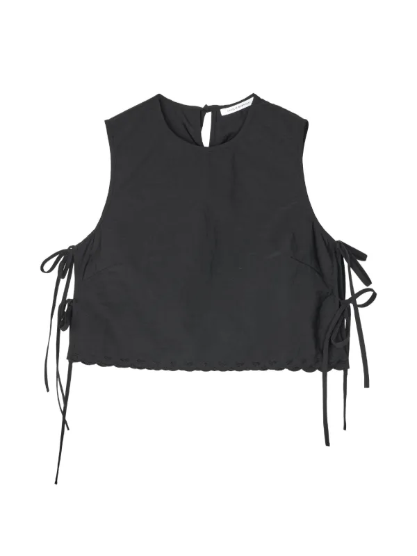 Cecilie Bahnsen Feeba Embroidered Side-tie Sleeveless Blouse in Black