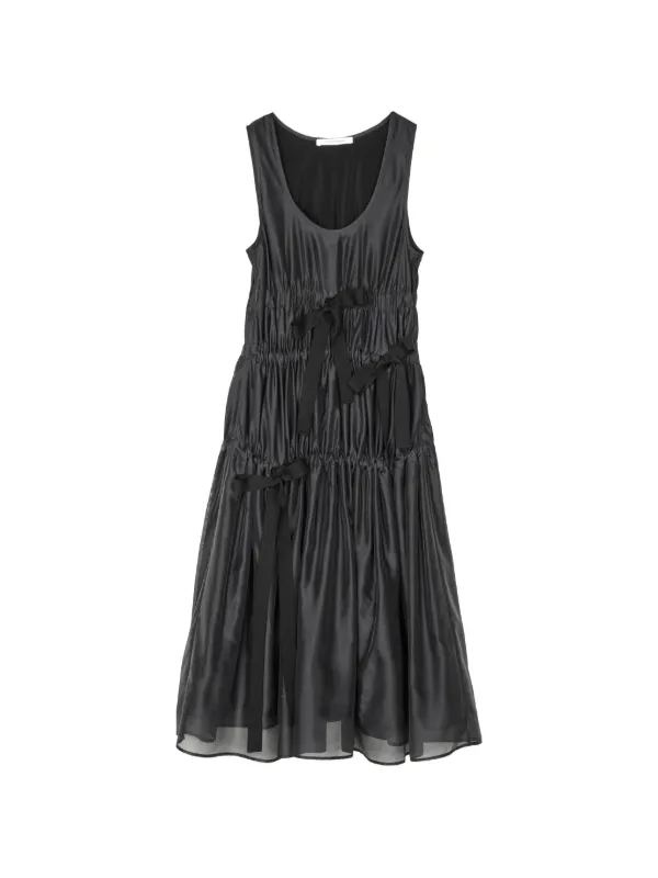 Cecilie Bahnsen Fara Smocked Organza Flared Midi Dress in Black