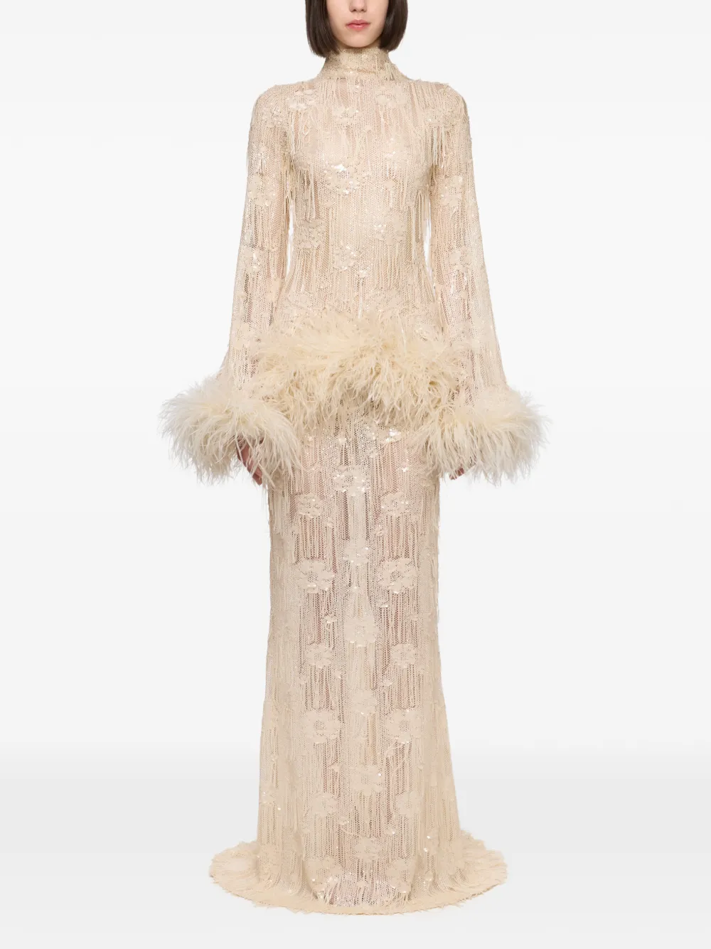 Atu Body Couture sequin-embellished feather-trim dress