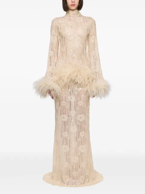 Atu Body Couture sequin-embellished feather-trim dress