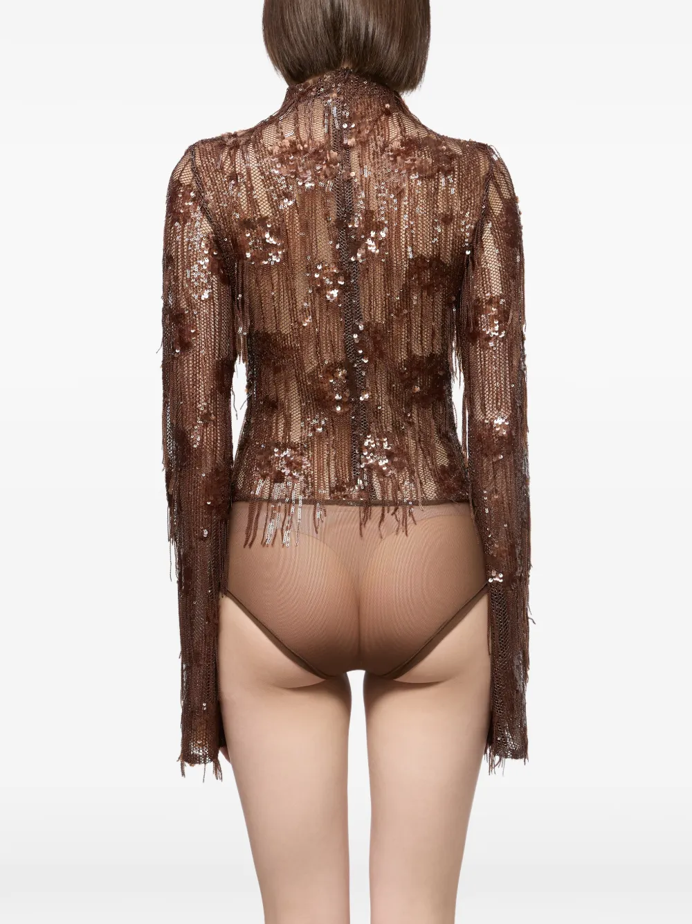 Atu Body Couture Body met pailletten en franje Bruin