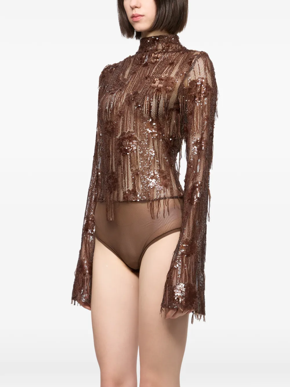 Atu Body Couture Body met pailletten en franje Bruin