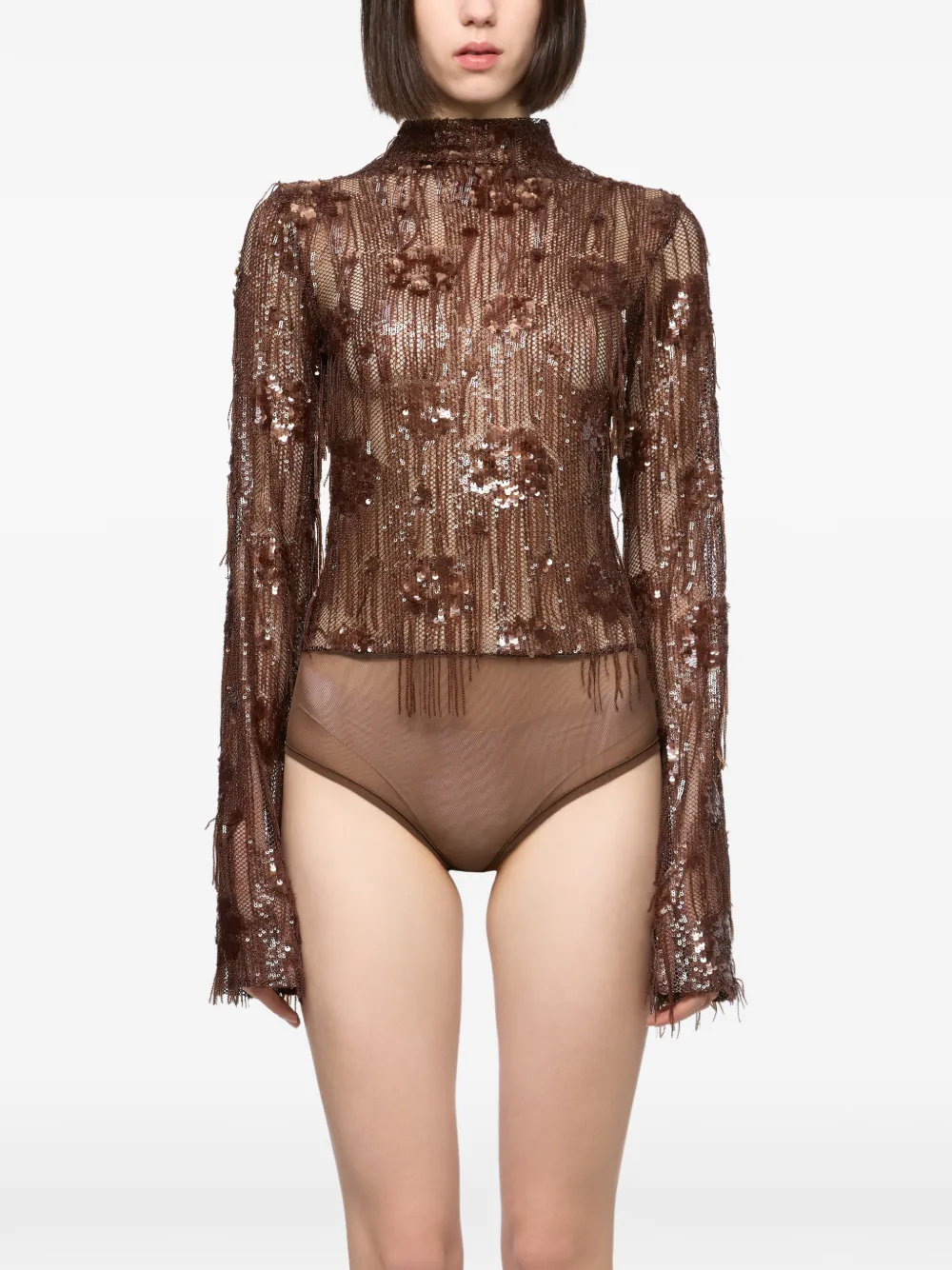 Atu Body Couture sequin-embellished fringed bodysuit - Brown
