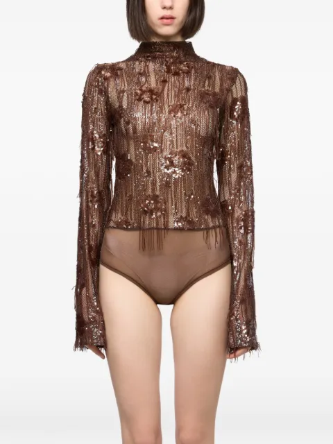 Atu Body Couture sequin-embellished fringed bodysuit