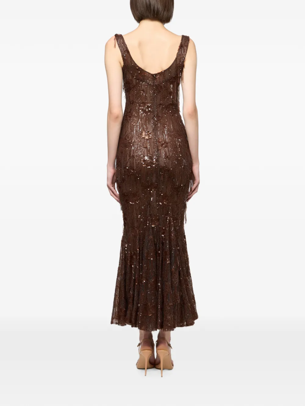 Atu Body Couture Jurk verfraaid met pailletten en kant Bruin
