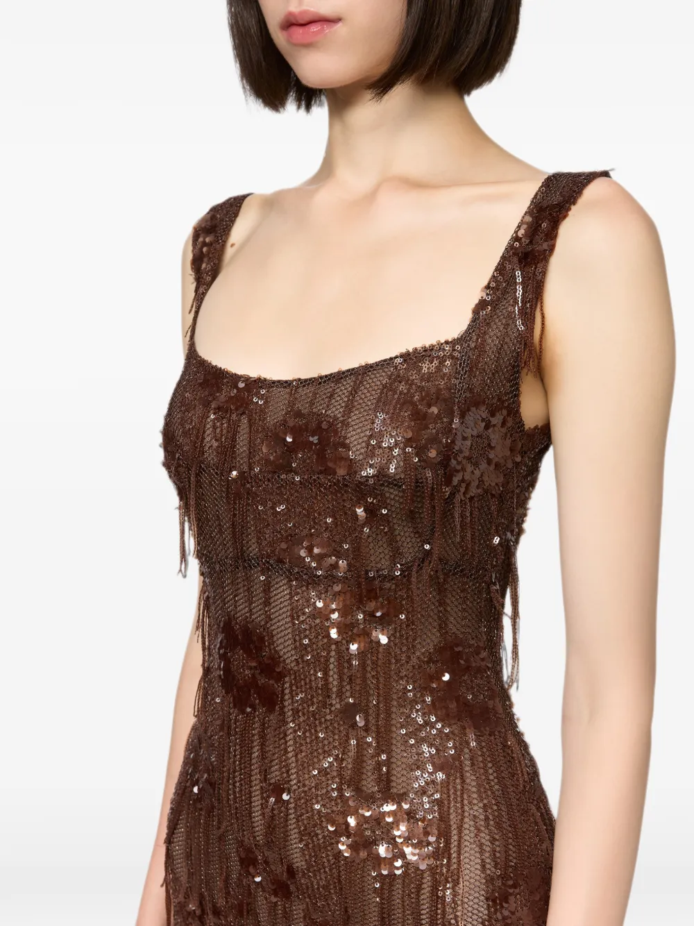 Atu Body Couture Jurk verfraaid met pailletten en kant Bruin