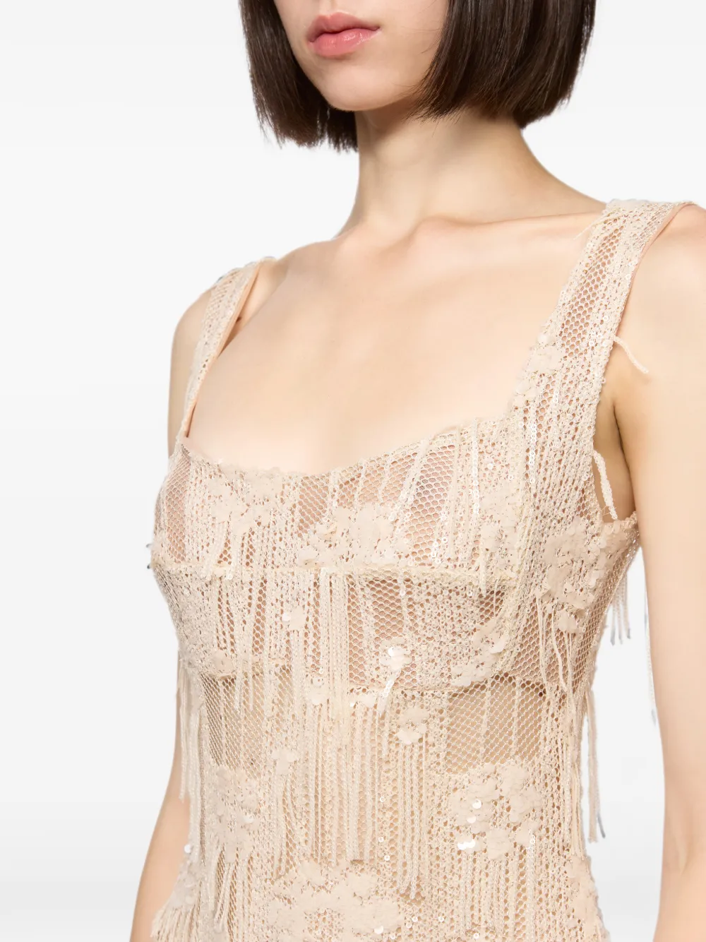 Atu Body Couture Body met korset-stijl en verfraaid met pailletten Beige