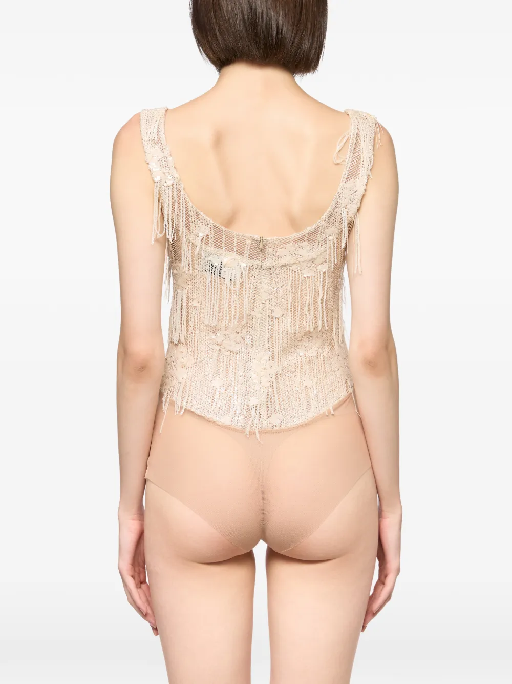 Atu Body Couture Body met korset-stijl en verfraaid met pailletten Beige