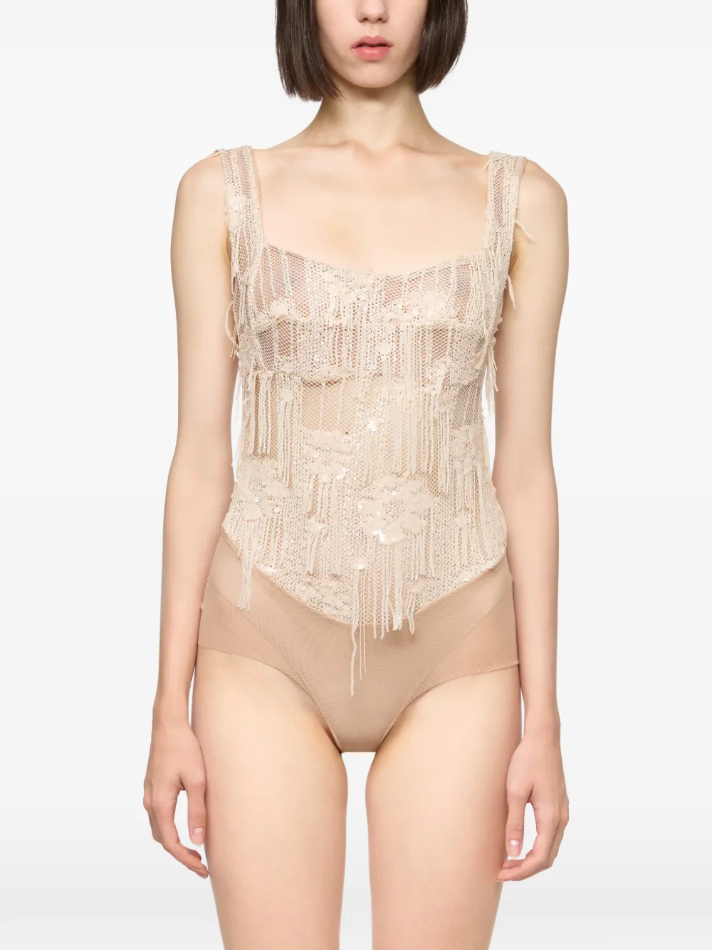 Atu Body Couture sequin-embellished corset-style bodysuit - Neutrals