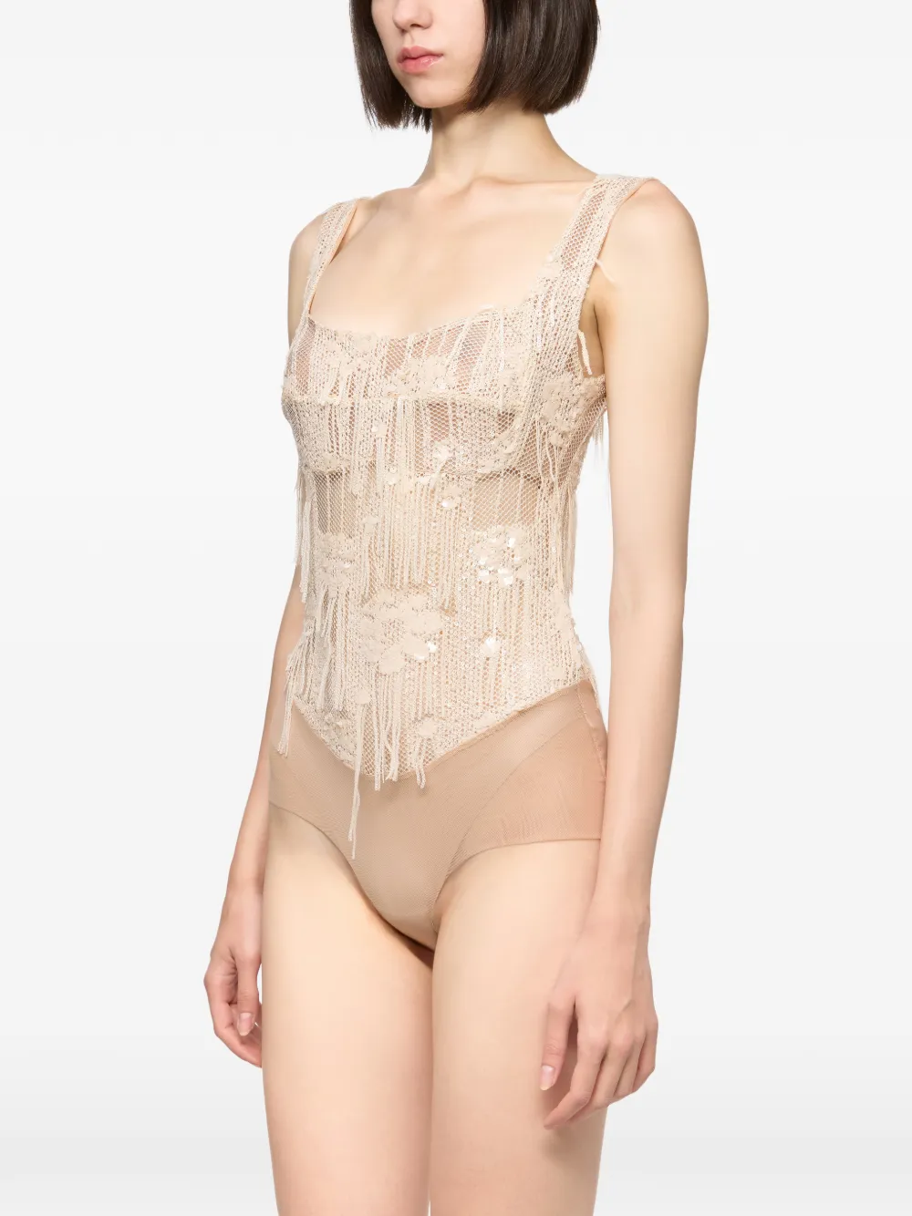 Atu Body Couture Body met korset-stijl en verfraaid met pailletten Beige