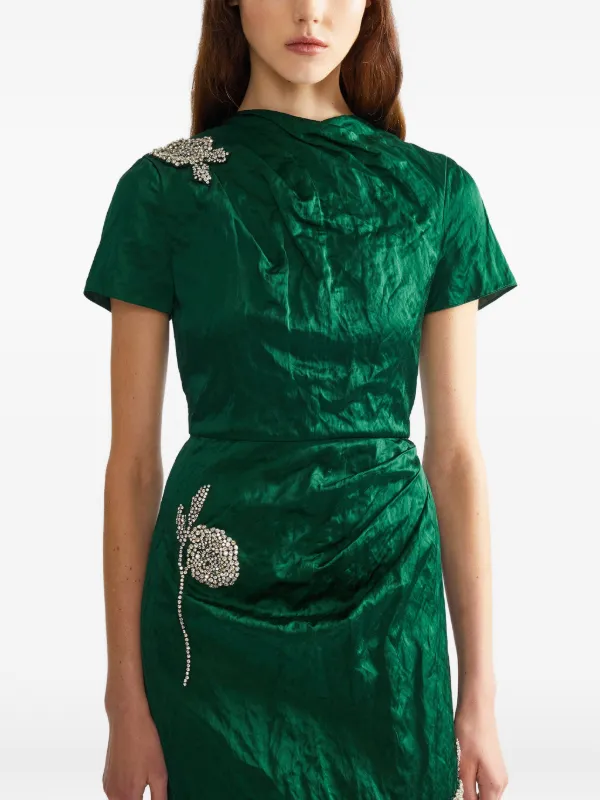 erdem green lace dress crystal-embellished Textured Maxi Gown | low back prom dress