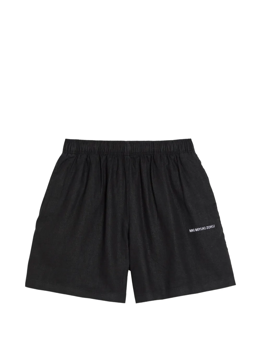 MKI Miyuki Zoku logo-print linen shorts - Black