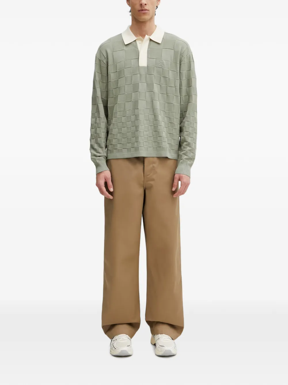 Filling Pieces Rugby geruite gebreide sweater met lange mouwen Grijs