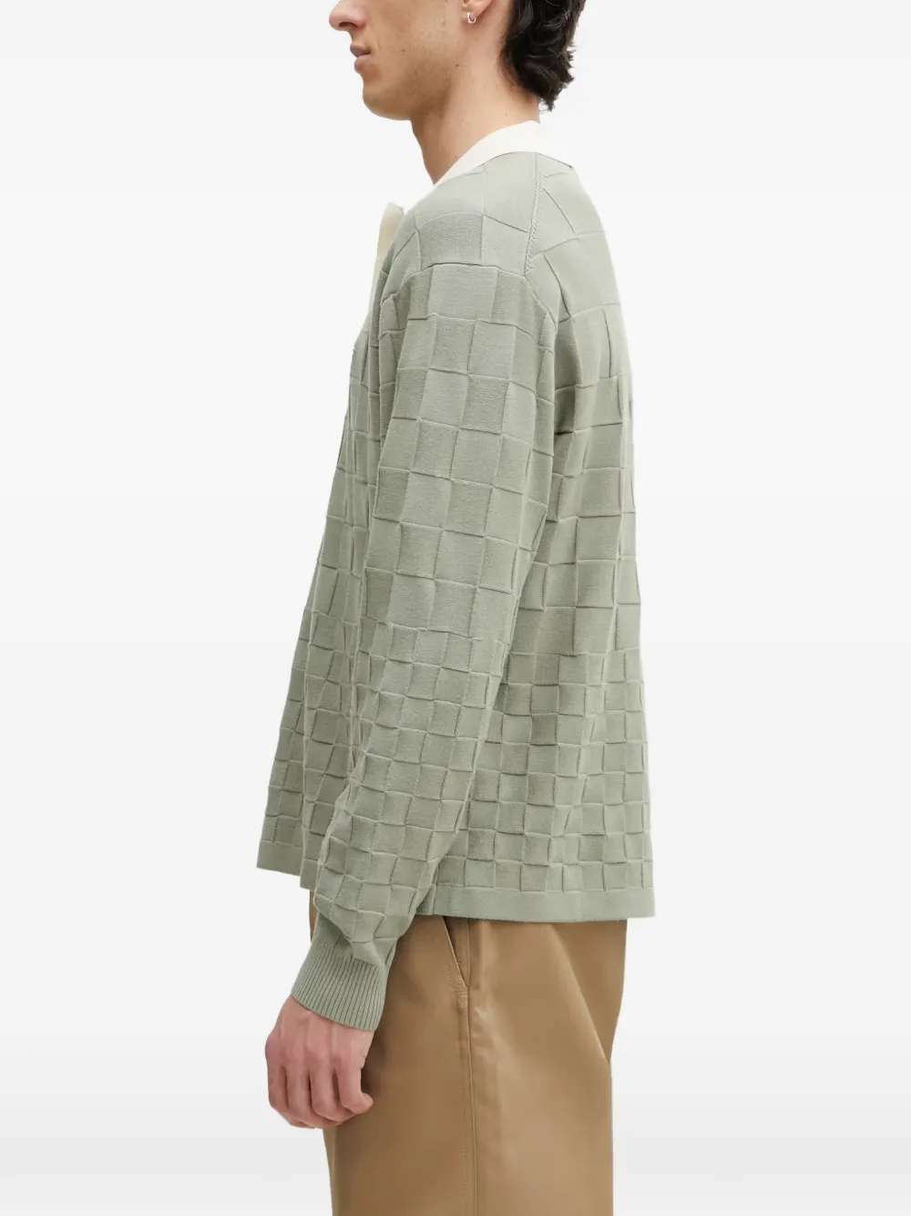 Filling Pieces Rugby geruite gebreide sweater met lange mouwen Grijs