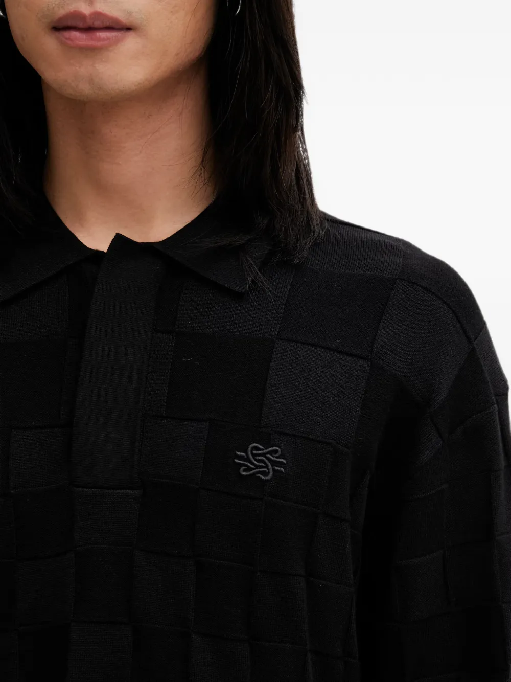 Filling Pieces Rugby geruite sweater met geborduurd logo Zwart