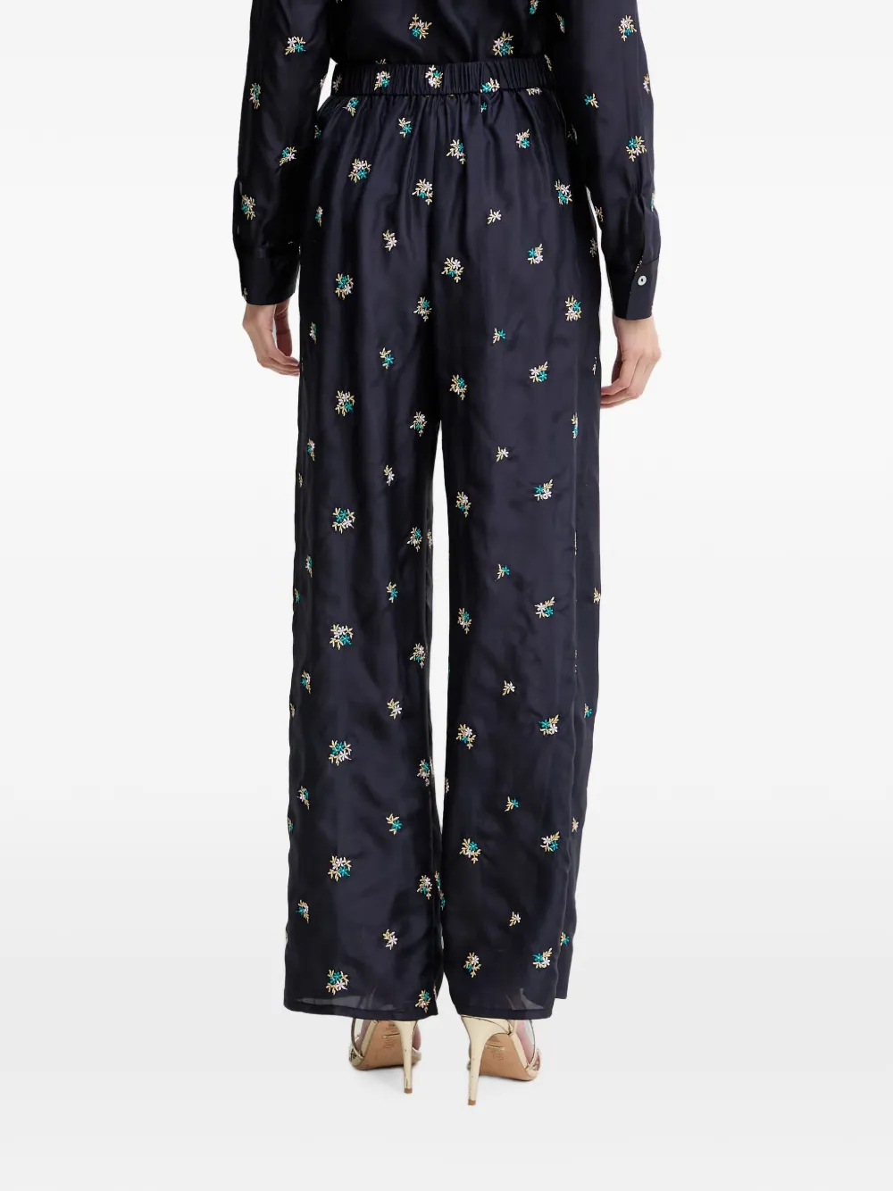 Forte Broek met geborduurde bloemen Blauw