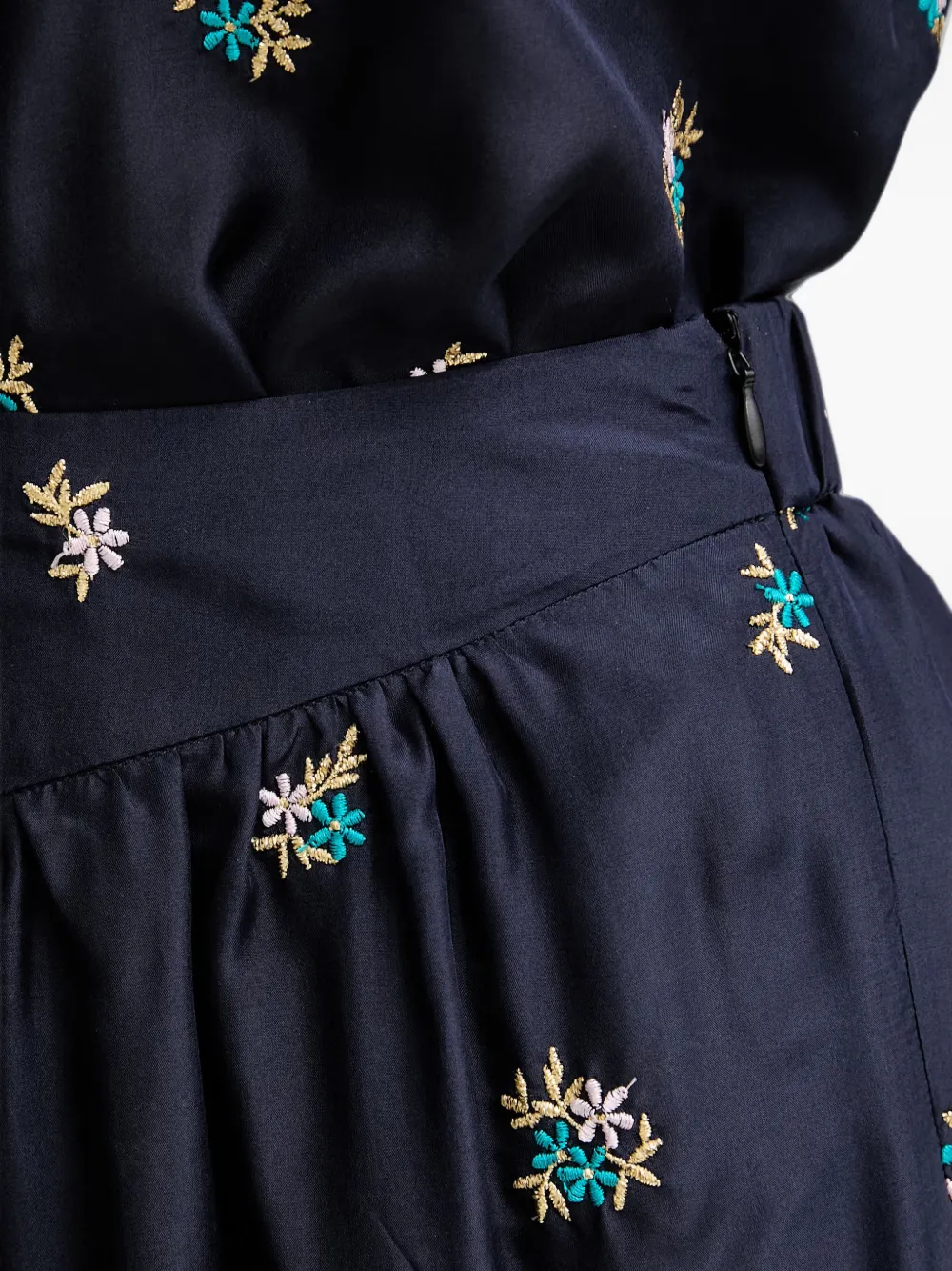 Forte Broek met geborduurde bloemen Blauw