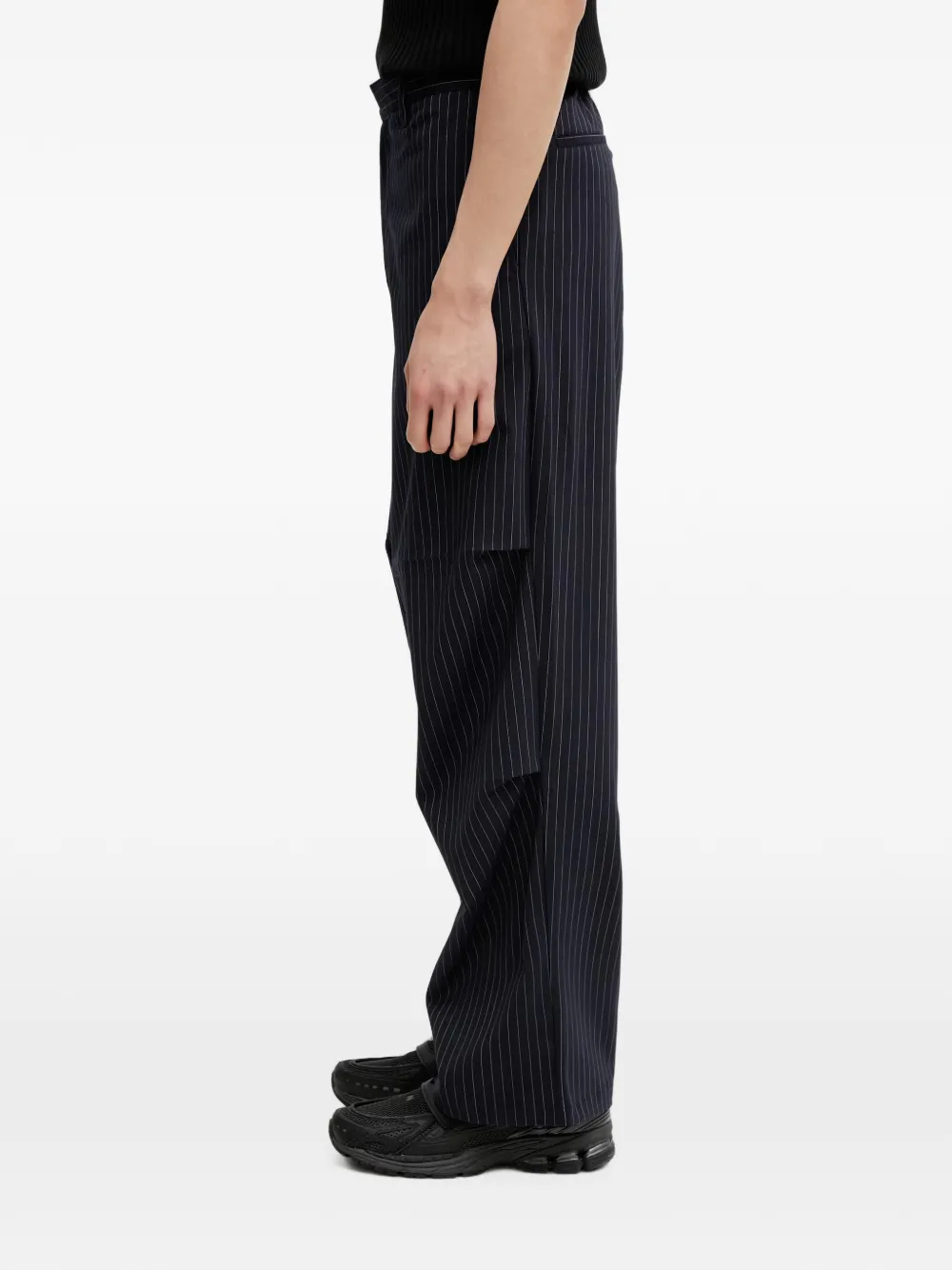 Filling Pieces Geplooide broek met wijde pijpen en krijtstreep Blauw