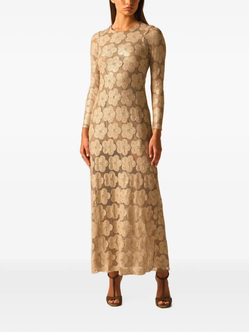 JBQ Petra floral-lace long-sleeve maxi dress - Toni neutri