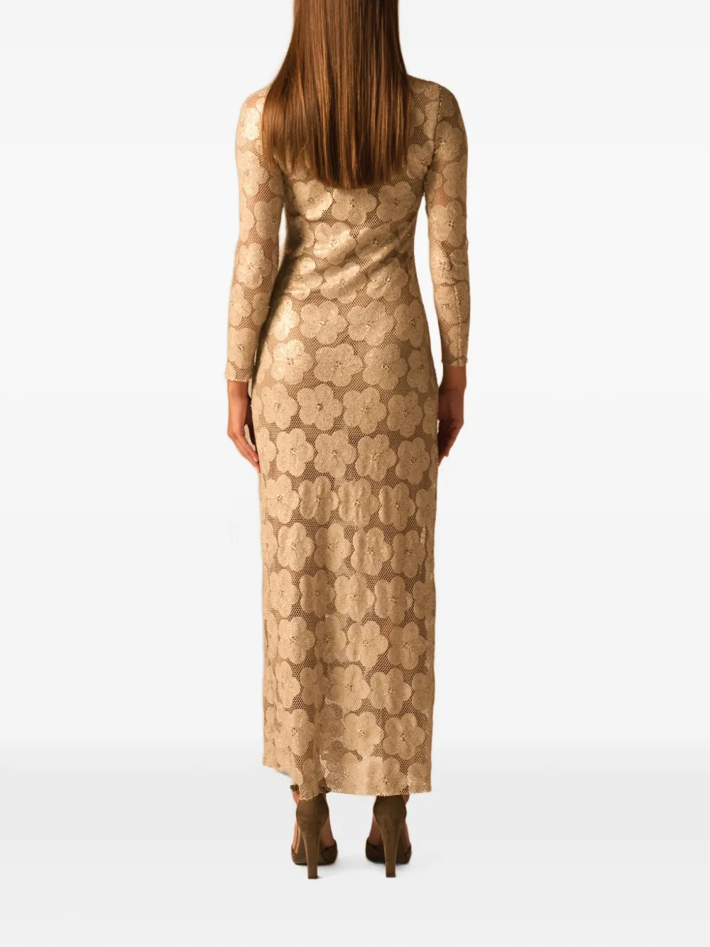 JBQ Petra maxi-jurk met bloemenkant Beige