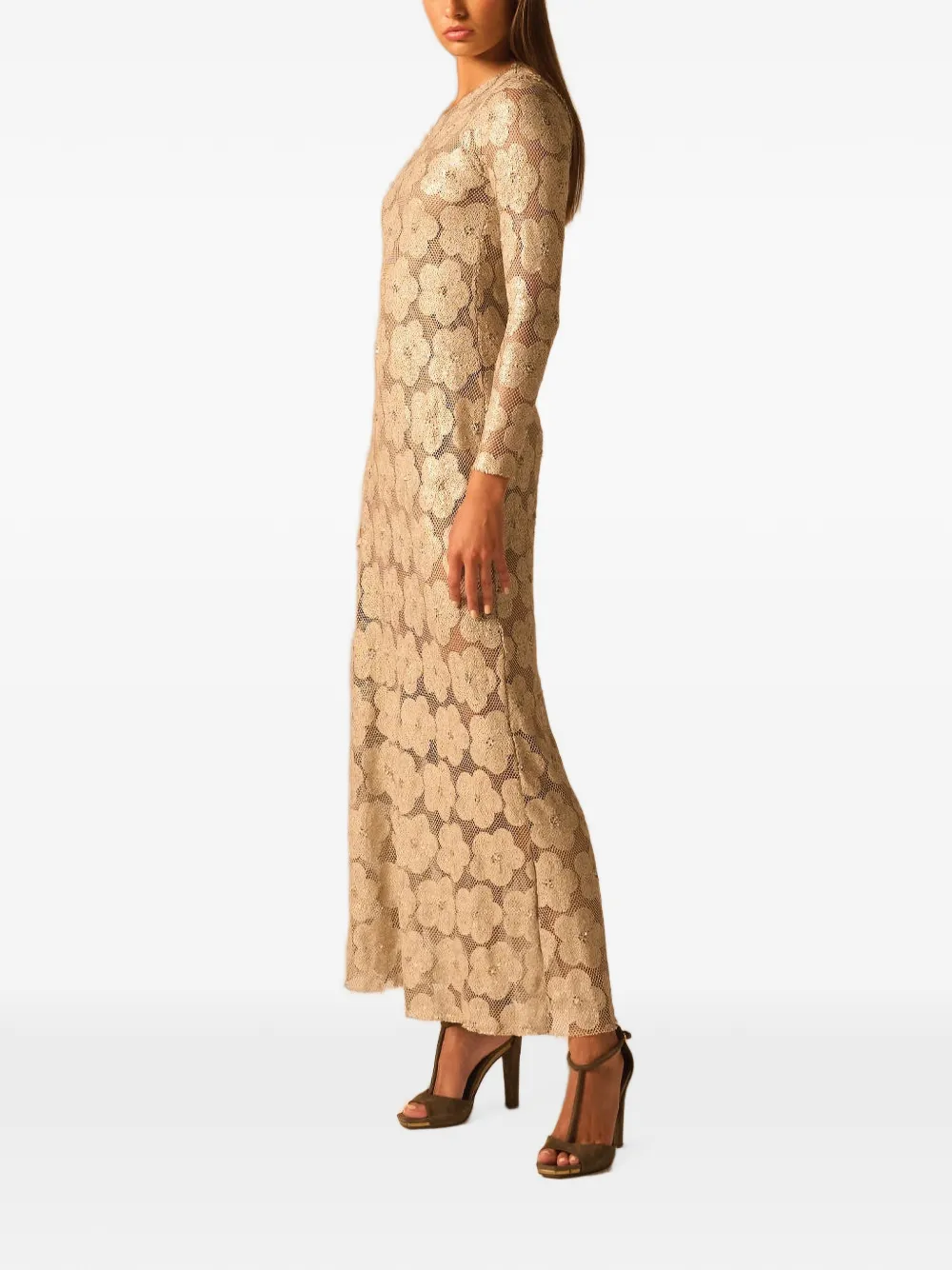 JBQ Petra maxi-jurk met bloemenkant Beige