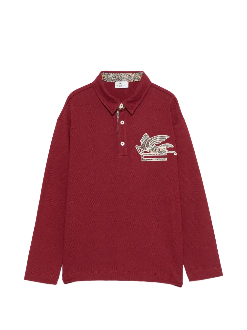 ETRO KIDS Pegaso-patch long-sleeve polo shirt - Rosso