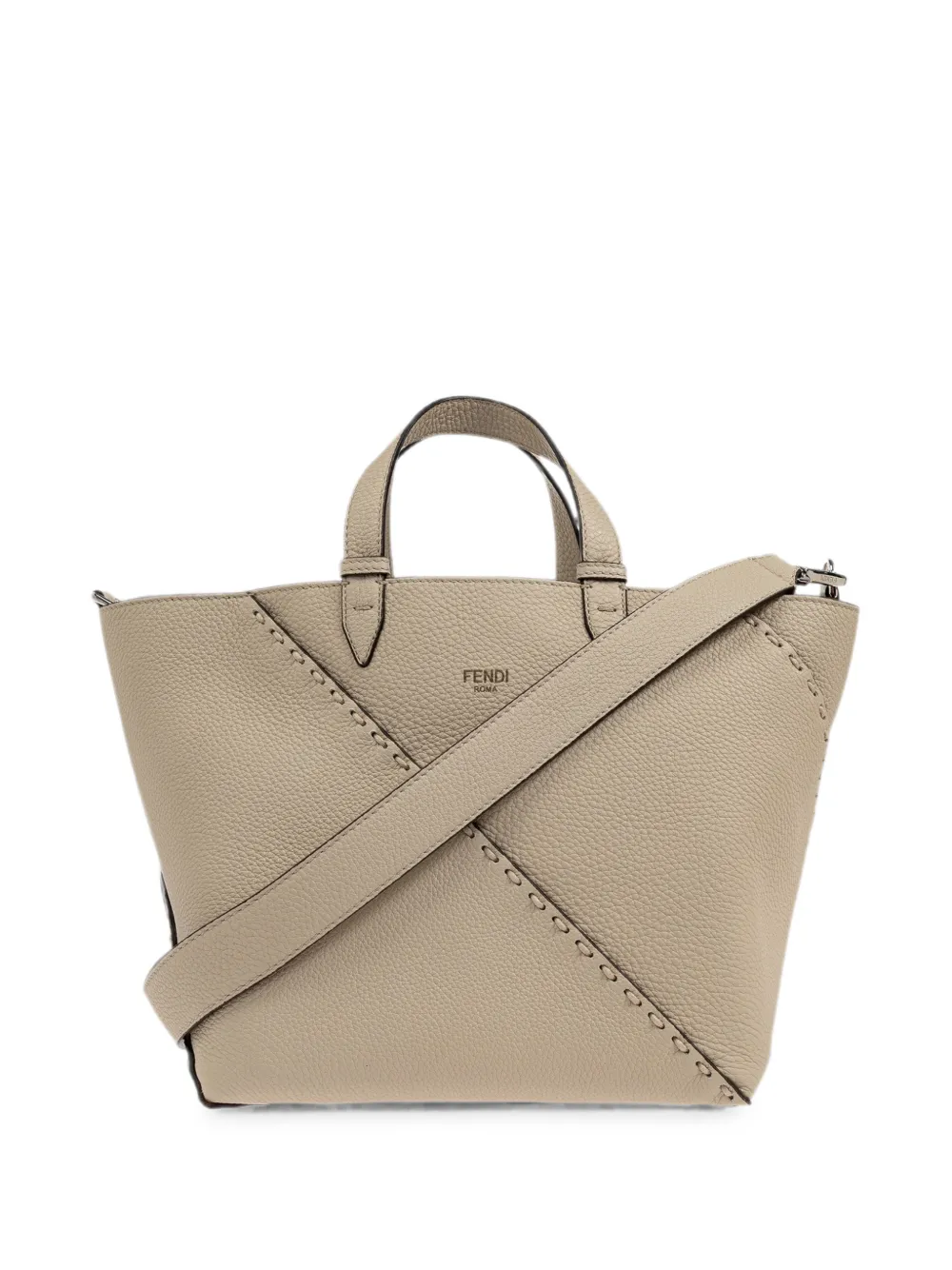 Fendi Selleria Whipstitch Leather Tote Bag In Neutrals
