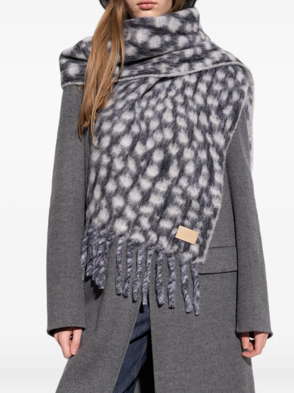 FENDI fringed checked scarf - Grey