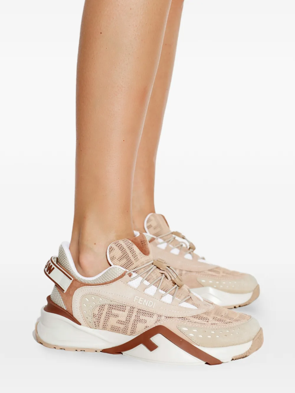 FENDI Flow leather-panelled sneakers Roze