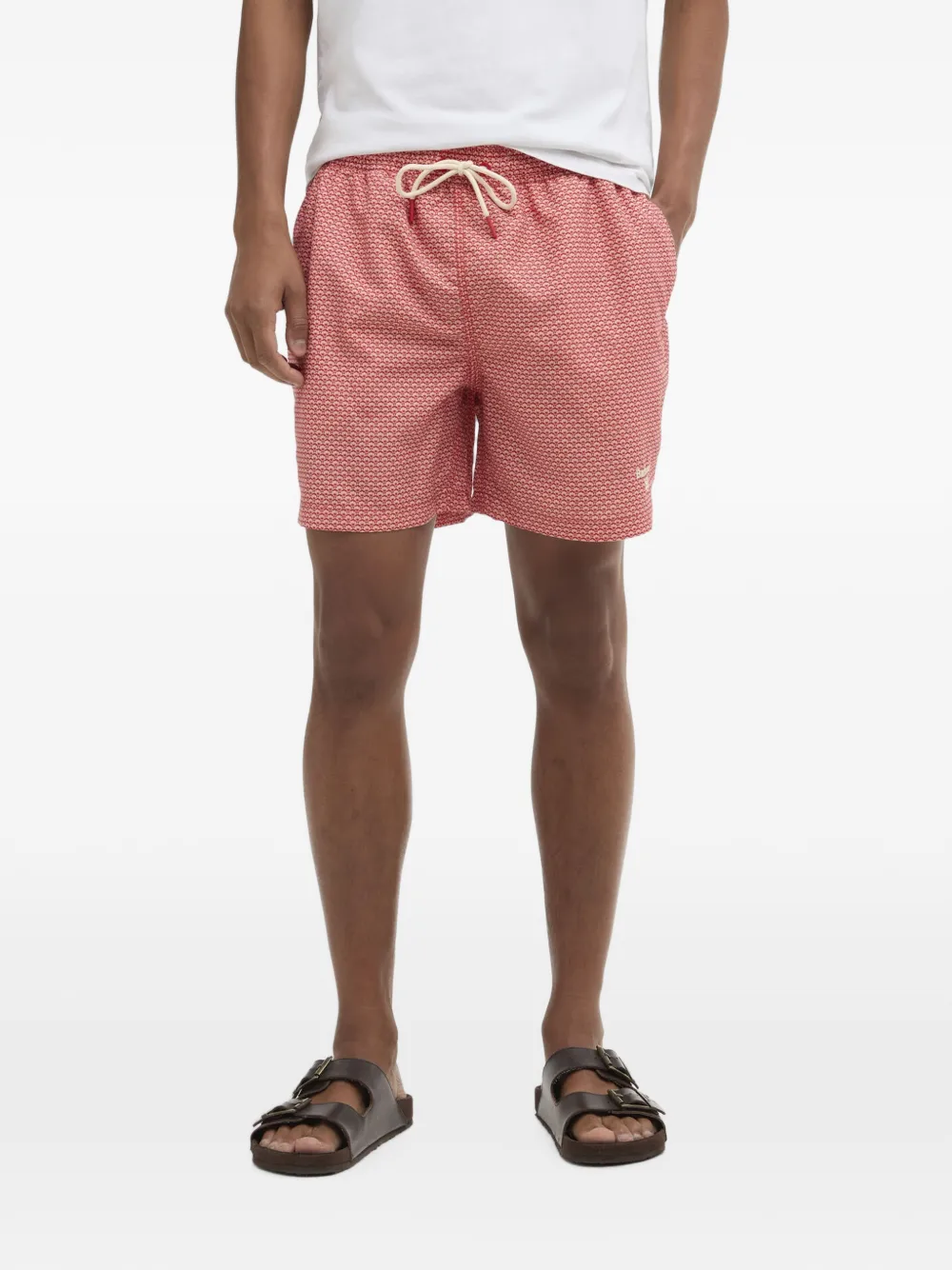 Barbour Shell zwembroek met geometrische print en trekkoord Rood