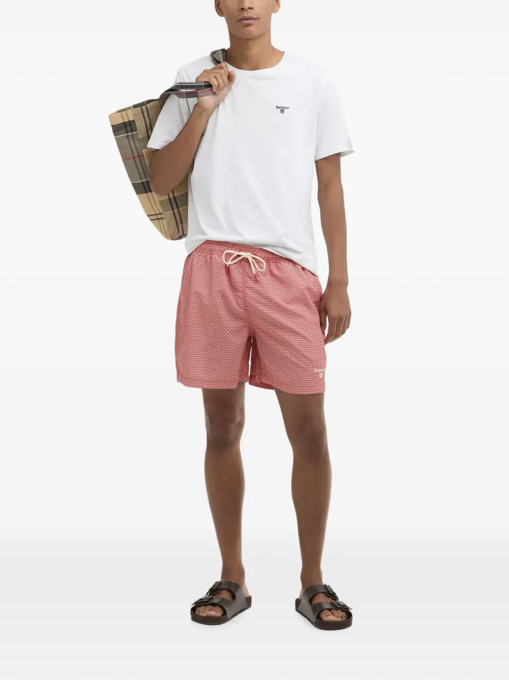 Barbour Shell zwembroek met geometrische print en trekkoord Rood
