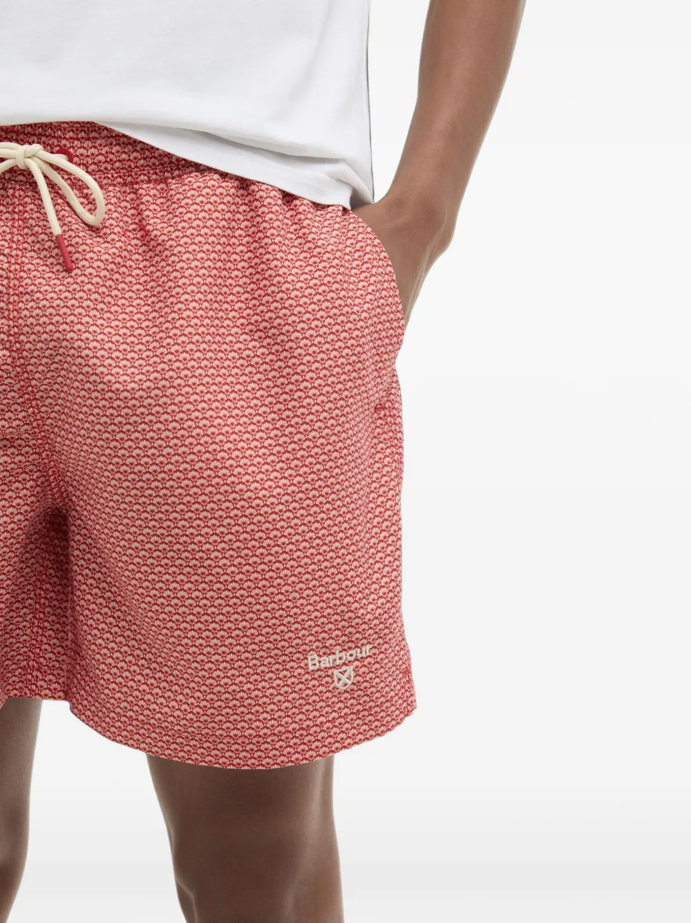 Barbour Shell zwembroek met geometrische print en trekkoord Rood