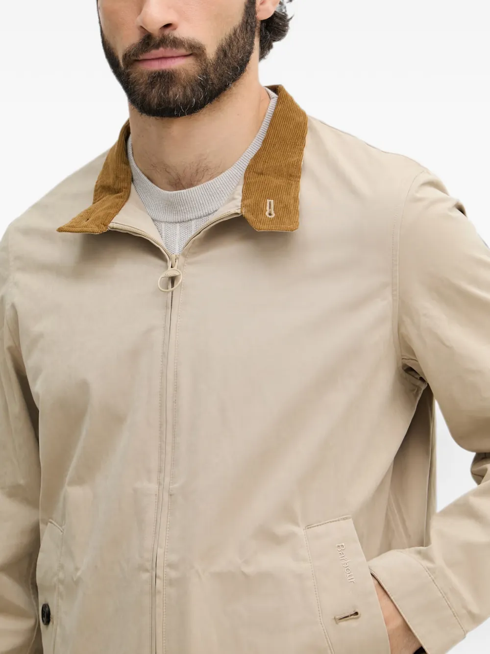 Barbour Tyneside jack met ribfluwelen kraag en trechterhals Beige