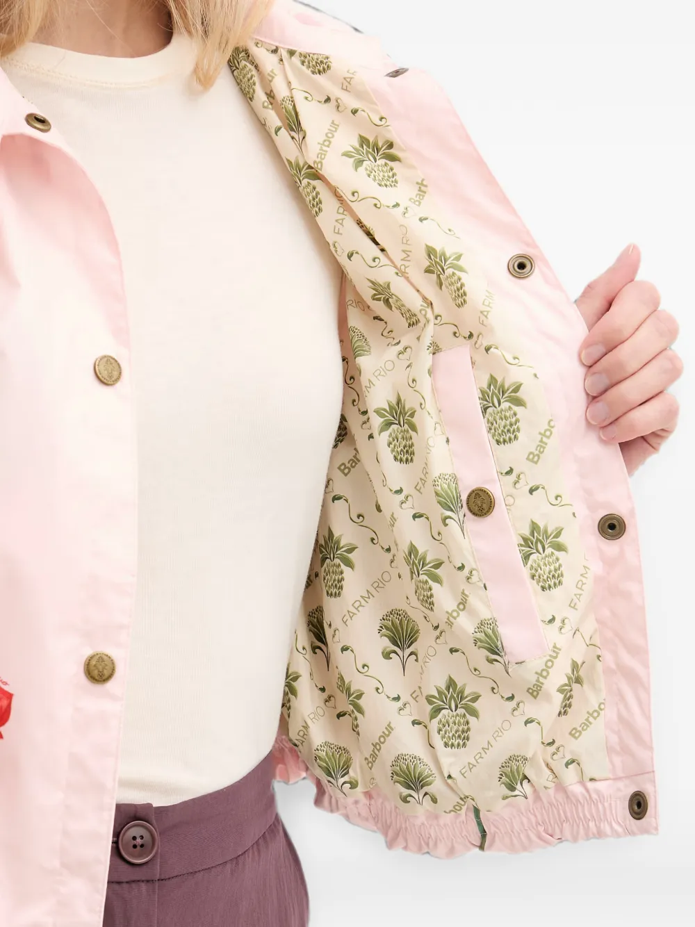 Barbour x FARM Rio Madalena jack met bloemenprint Roze