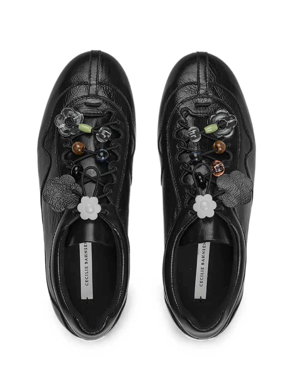 Cecilie Bahnsen Blaise bead-embellished leather low-top sneakers Zwart